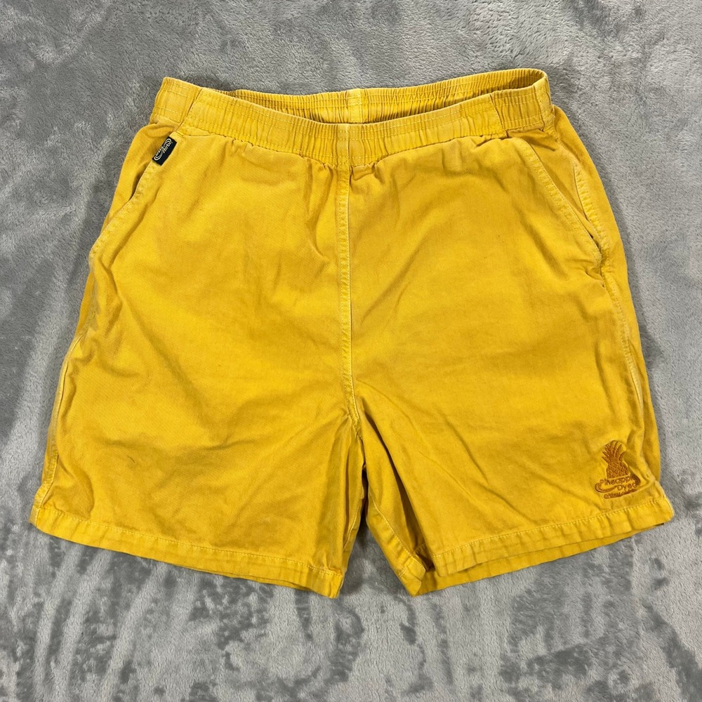 Crazy Shirts Pineapple Dyed Shorts Mens Small Yellow Cotton Twill Hawaii Surf